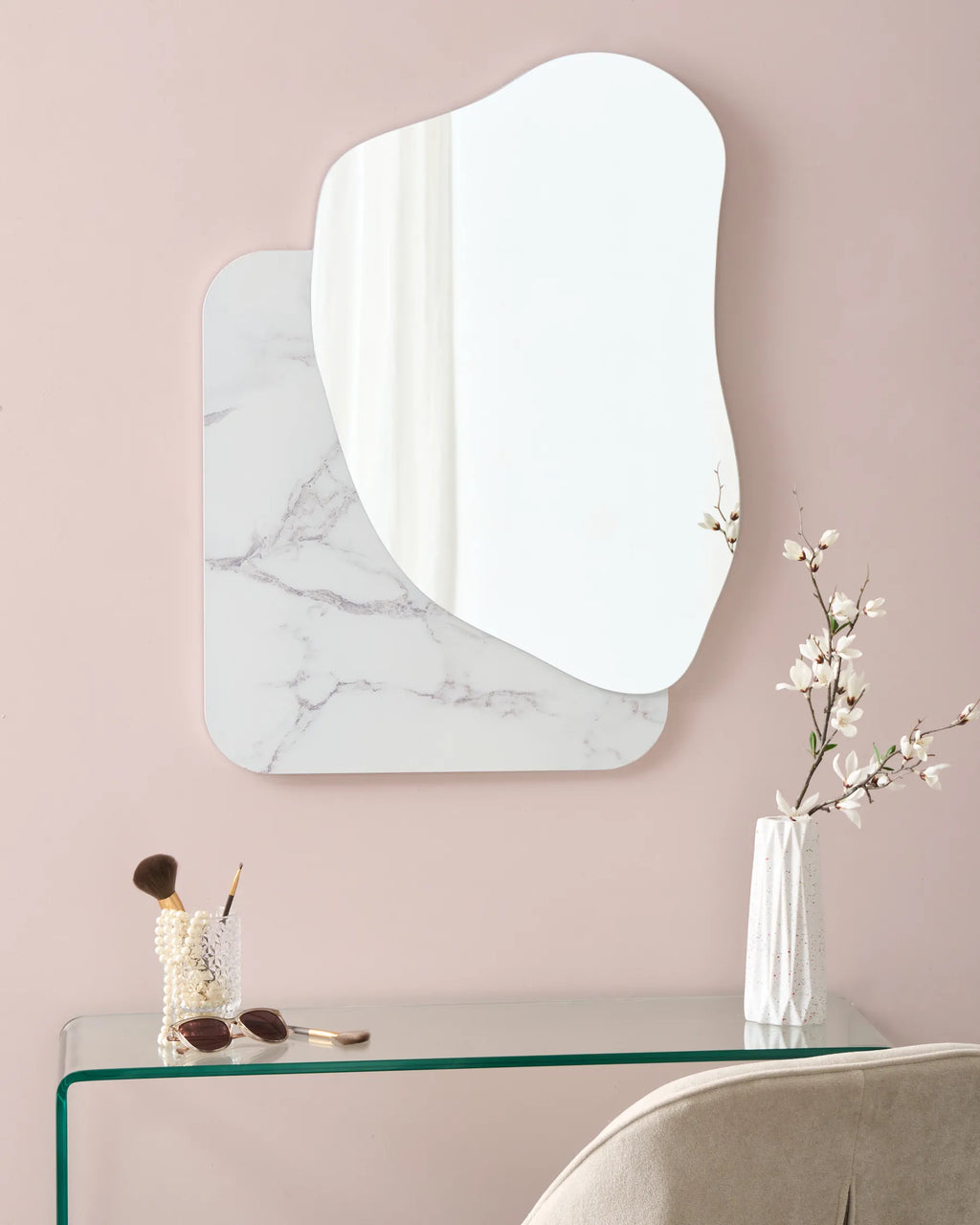 Marmira™ – Wandspiegel Marmerlook (60x80 cm, Wit)