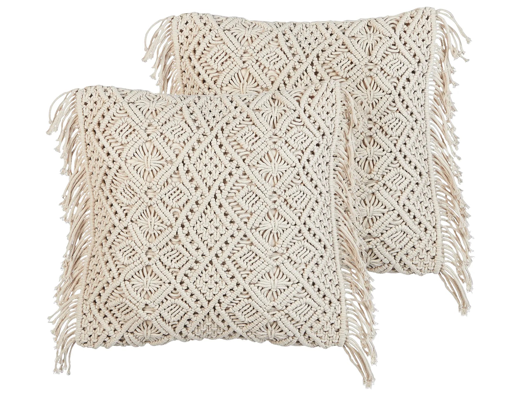 Set van 2 Sierkussens CushioPatt™ – Katoen 45 x 45 cm – Beige met Geometrisch Patroon