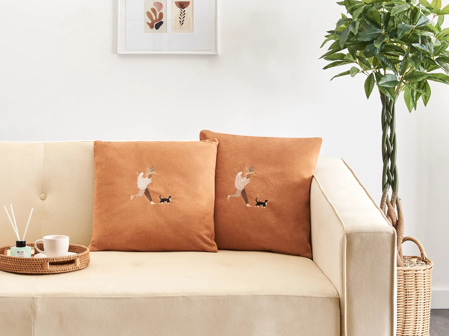 Set van 2 Sierkussens CushioBloom™ – 45 x 45 cm – Effenkleurig Oranje
