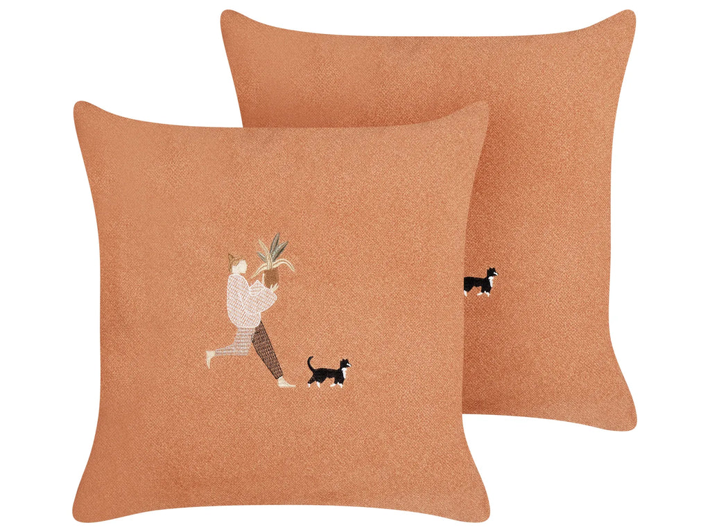 Set van 2 Sierkussens CushioBloom™ – 45 x 45 cm – Effenkleurig Oranje