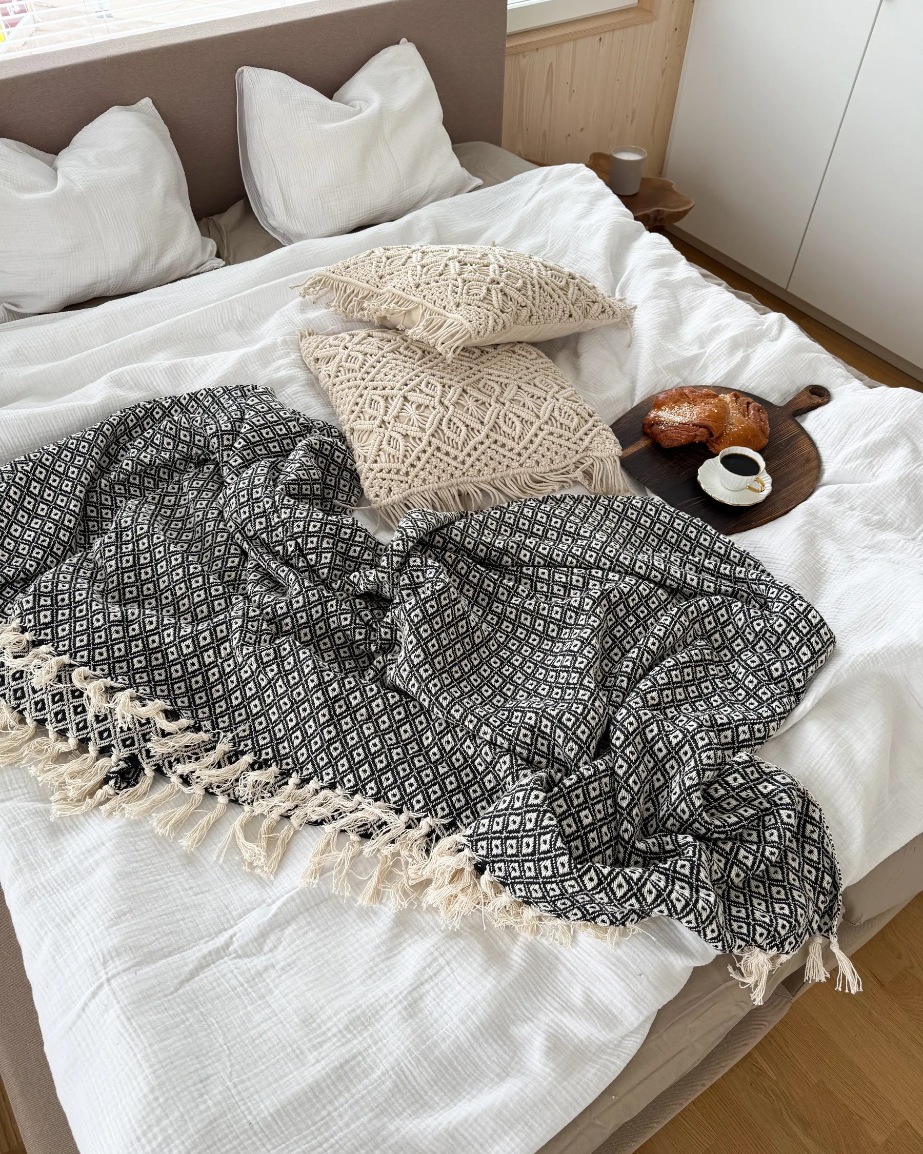 Set van 2 Sierkussens CushioPatt™ – Katoen 45 x 45 cm – Beige met Geometrisch Patroon